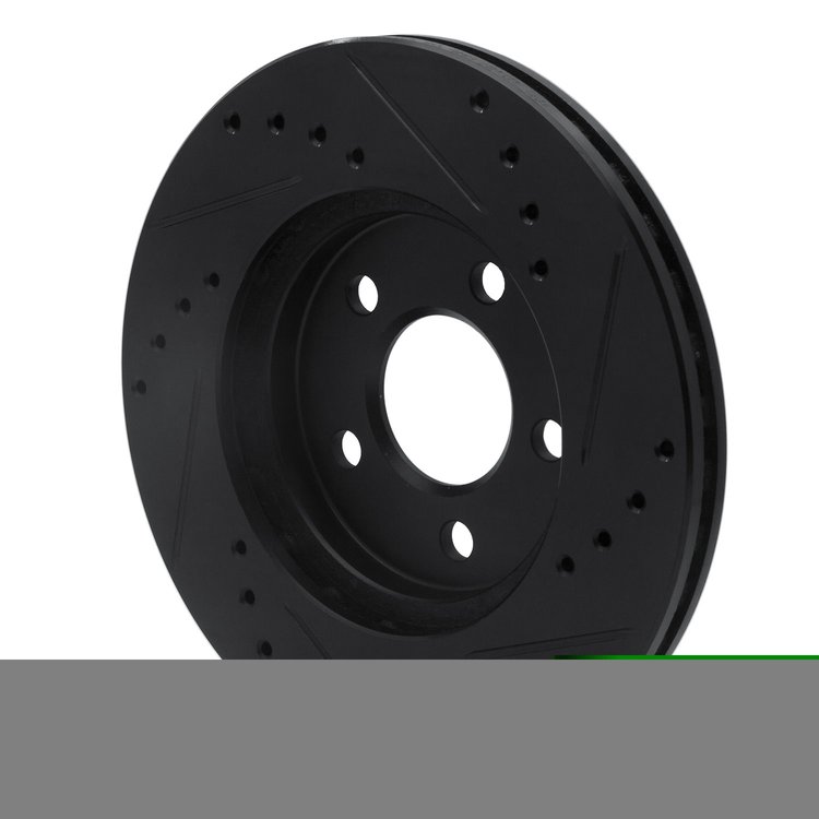 E-Line Drilled & Slotted Black Brake Rotor, 1986-1990 Mopar, Position: Front Left