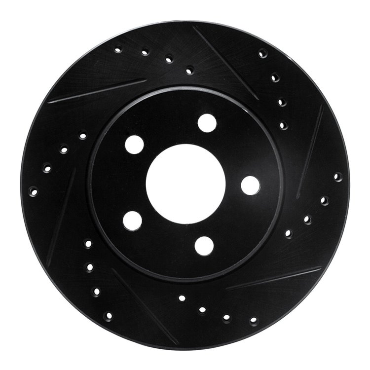 E-Line Drilled & Slotted Black Brake Rotor, 1986-1990 Mopar, Position: Front Right