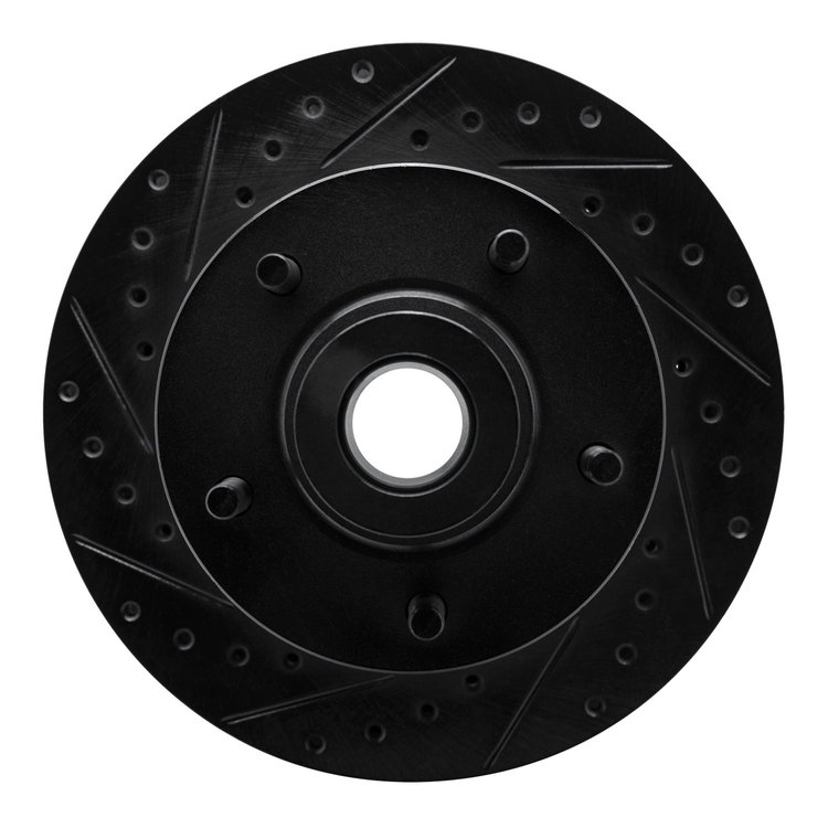 E-Line Drilled & Slotted Black Brake Rotor, 1985-1997 Mopar, Position: Front Left