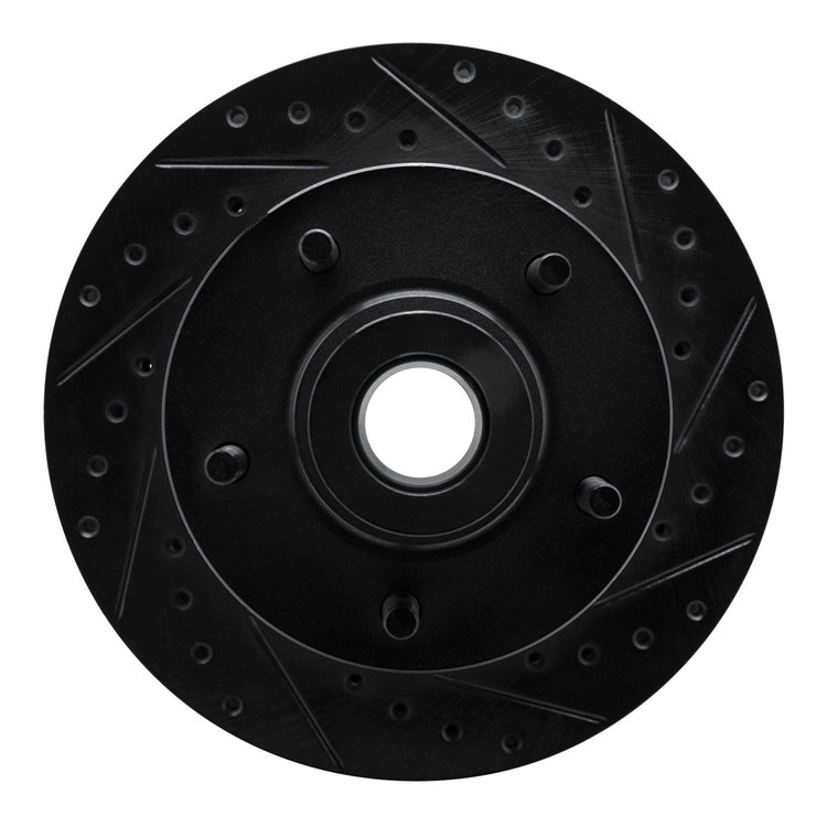 E-Line Drilled & Slotted Black Brake Rotor, 1985-1997 Mopar, Position: Front Right