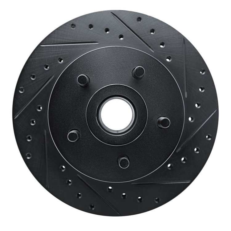 E-Line Drilled & Slotted Black Brake Rotor, 1987-1990 Mopar, Position: Front Right
