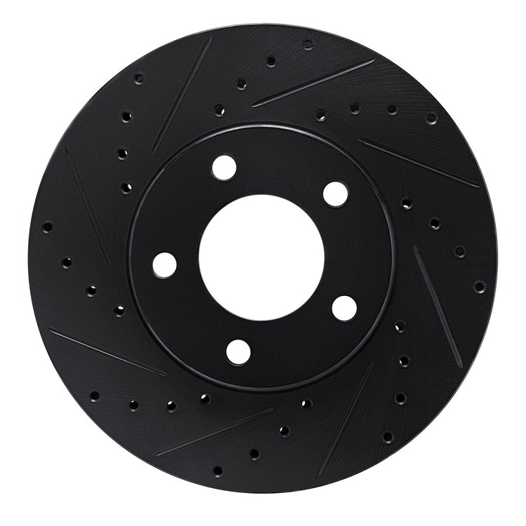 E-Line Drilled & Slotted Black Brake Rotor, 1987-1990 Mopar, Position: Front Left
