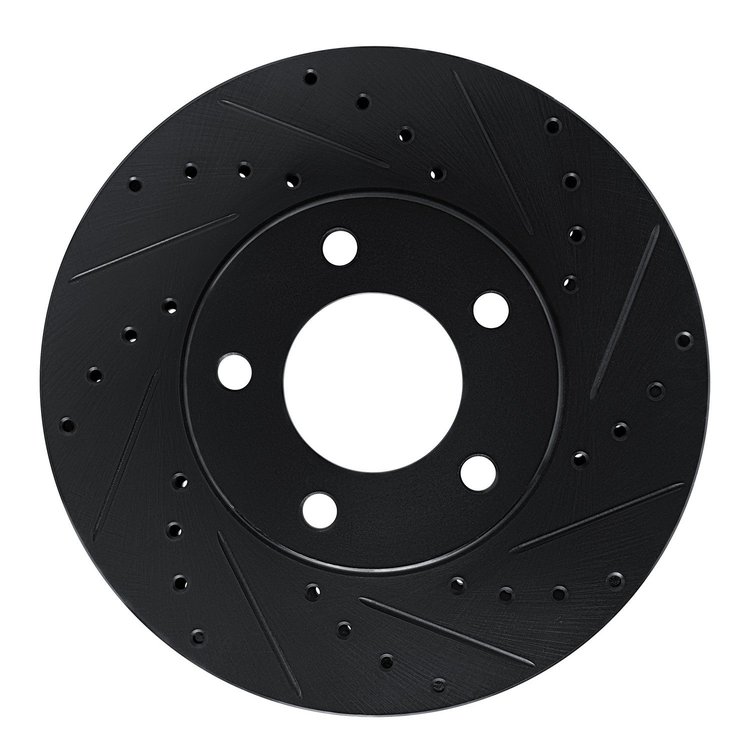 E-Line Drilled & Slotted Black Brake Rotor, 1987-1990 Mopar, Position: Front Right