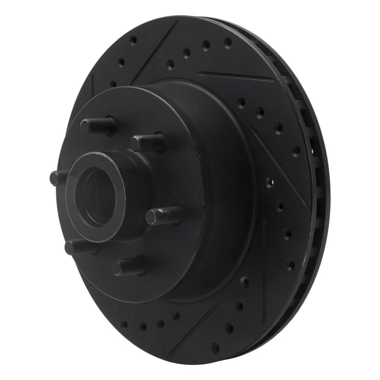 E-Line Drilled & Slotted Black Brake Rotor, 1991-1996 Mopar, Position: Front Left