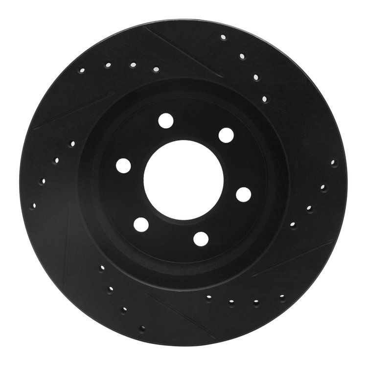 E-Line Drilled & Slotted Black Brake Rotor, 1991-1996 Mopar, Position: Front Left