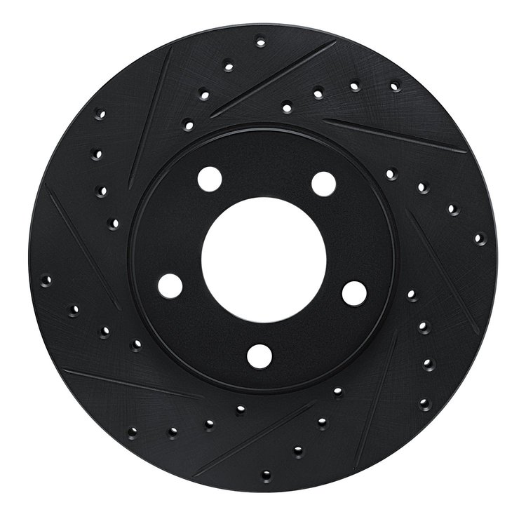 E-Line Drilled & Slotted Black Brake Rotor, 1991-1996 Mopar, Position: Front Left