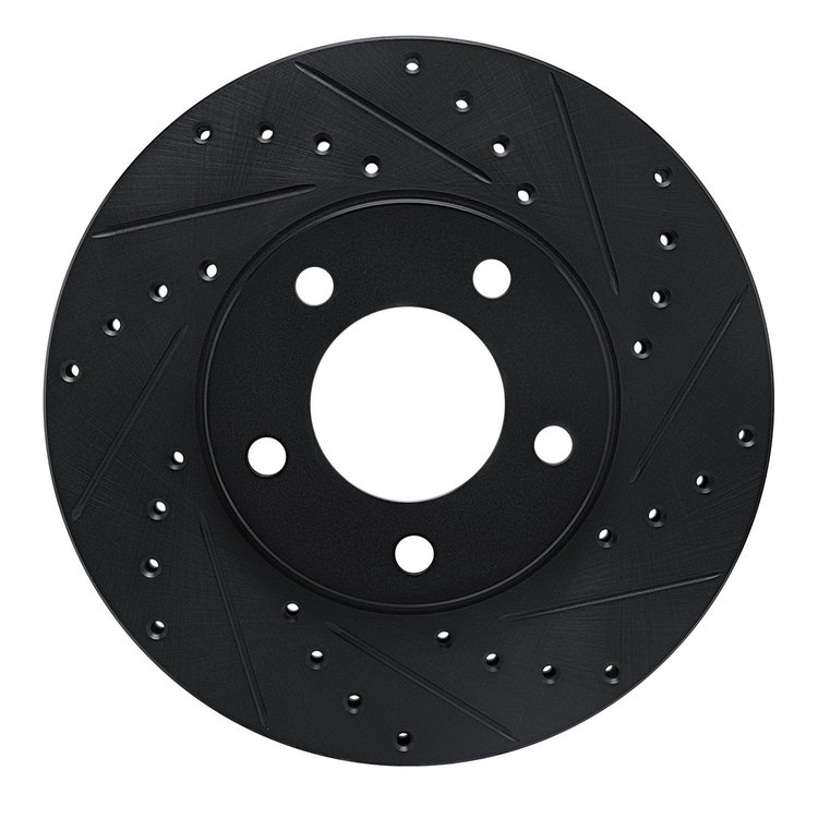E-Line Drilled & Slotted Black Brake Rotor, 1991-1996 Mopar, Position: Front Right