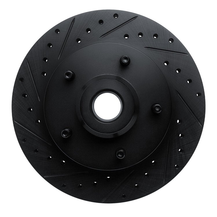 E-Line Drilled & Slotted Black Brake Rotor, 1994-2002 Mopar, Position: Front Left