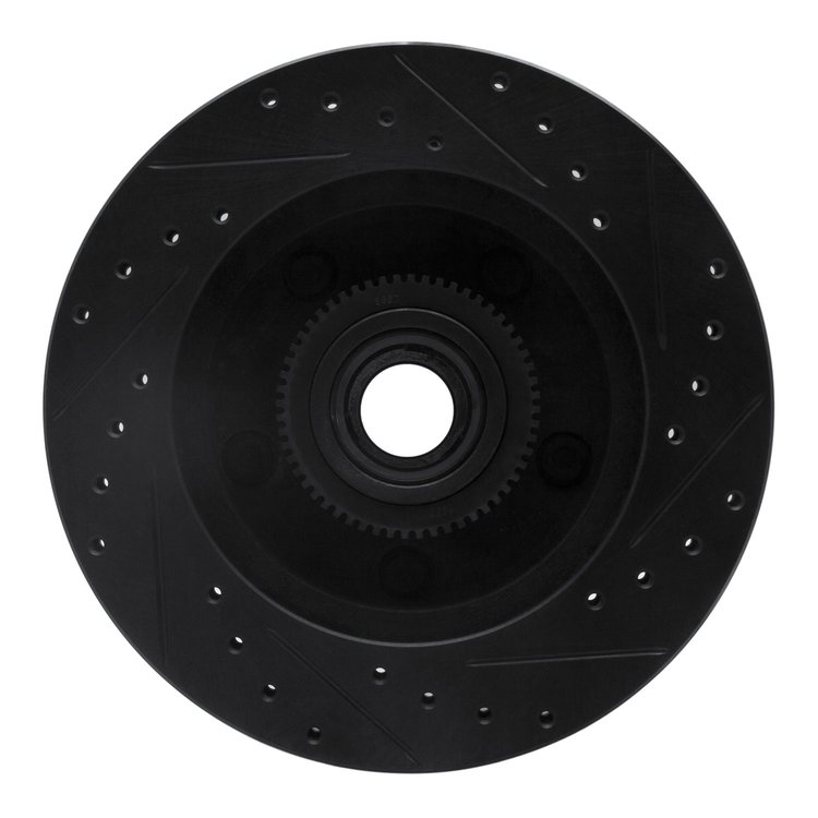 E-Line Drilled & Slotted Black Brake Rotor, 1994-1999 Mopar, Position: Front Left