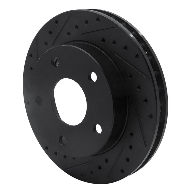 E-Line Drilled & Slotted Black Brake Rotor, 1994-1999 Mopar, Position: Front Left