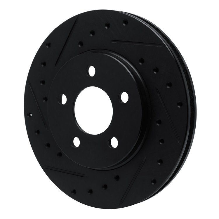 E-Line Drilled & Slotted Black Brake Rotor, 1996-2000 Mopar, Position: Front Left