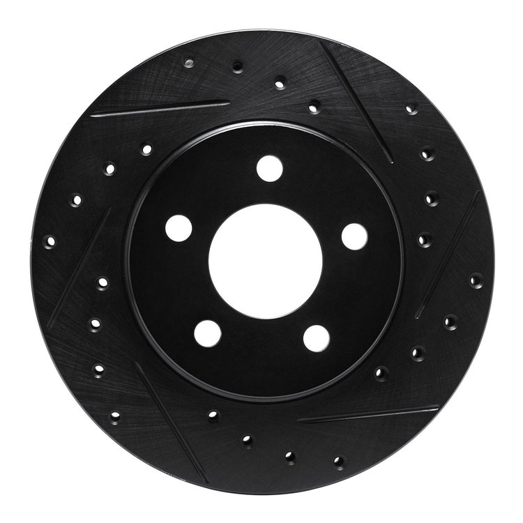 E-Line Drilled & Slotted Black Brake Rotor, 1996-2000 Mopar, Position: Front Right