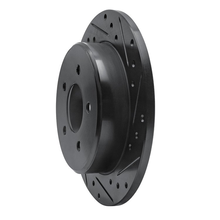E-Line Drilled & Slotted Black Brake Rotor, 1997-2007 Mopar, Position: Rear Right