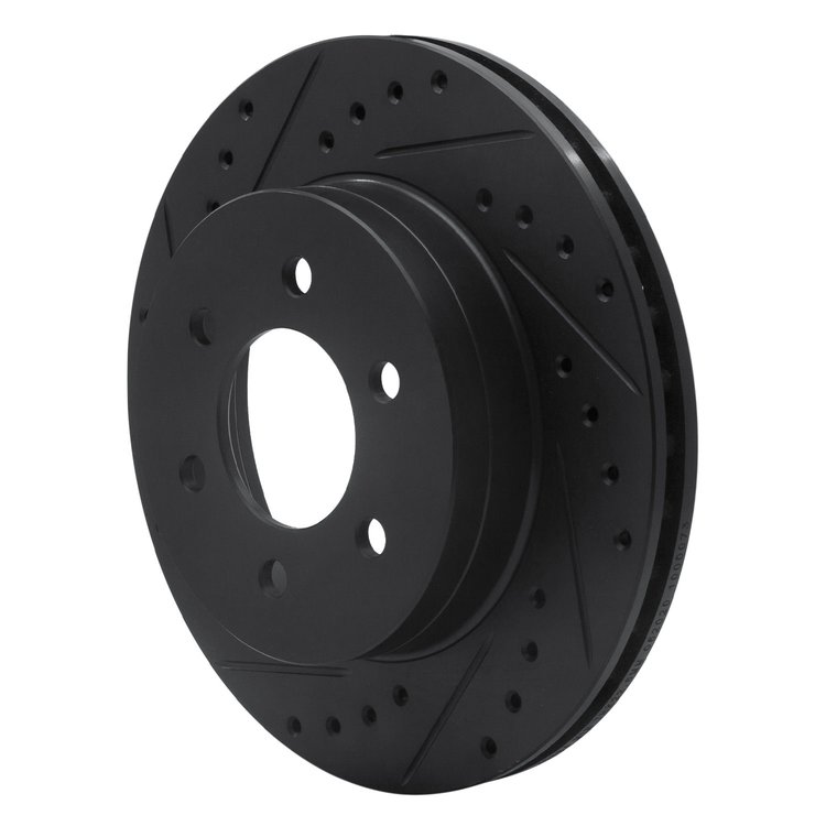 E-Line Drilled & Slotted Black Brake Rotor, 1997-2002 Mopar, Position: Front Left