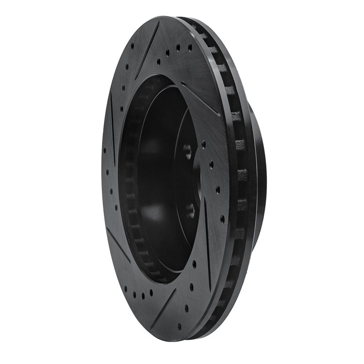 E-Line Drilled & Slotted Black Brake Rotor, 1997-2002 Mopar, Position: Front Right