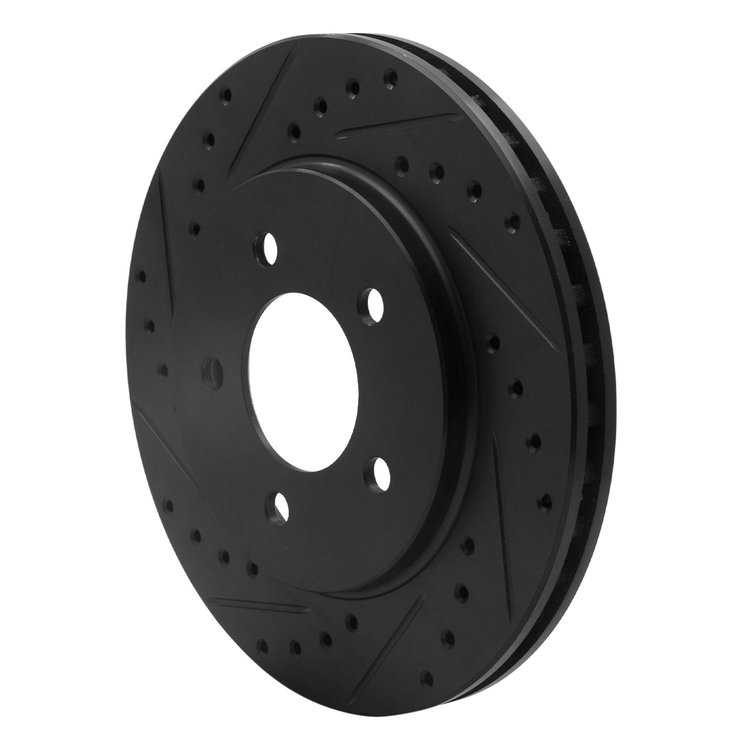 E-Line Drilled & Slotted Black Brake Rotor, 1991-2002 Mopar, Position: Front Left