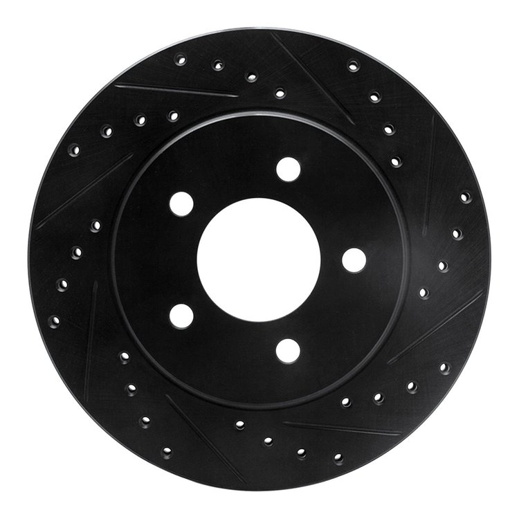 E-Line Drilled & Slotted Black Brake Rotor, 1991-2002 Mopar, Position: Front Right
