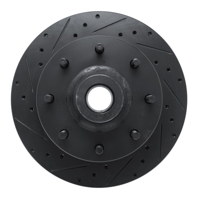 E-Line Drilled & Slotted Black Brake Rotor, 1978-1981 Mopar, Position: Front Left