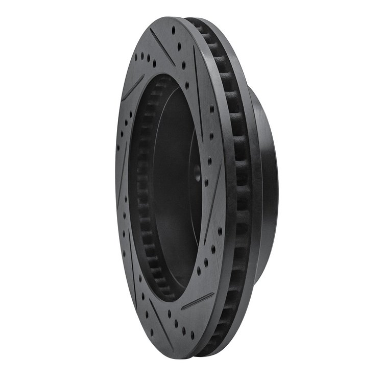 E-Line Drilled & Slotted Black Brake Rotor, 2000-2002 Mopar, Position: Front Left
