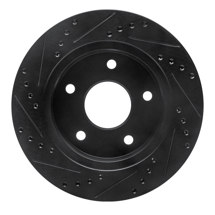 E-Line Drilled & Slotted Black Brake Rotor, 2000-2002 Mopar, Position: Front Right