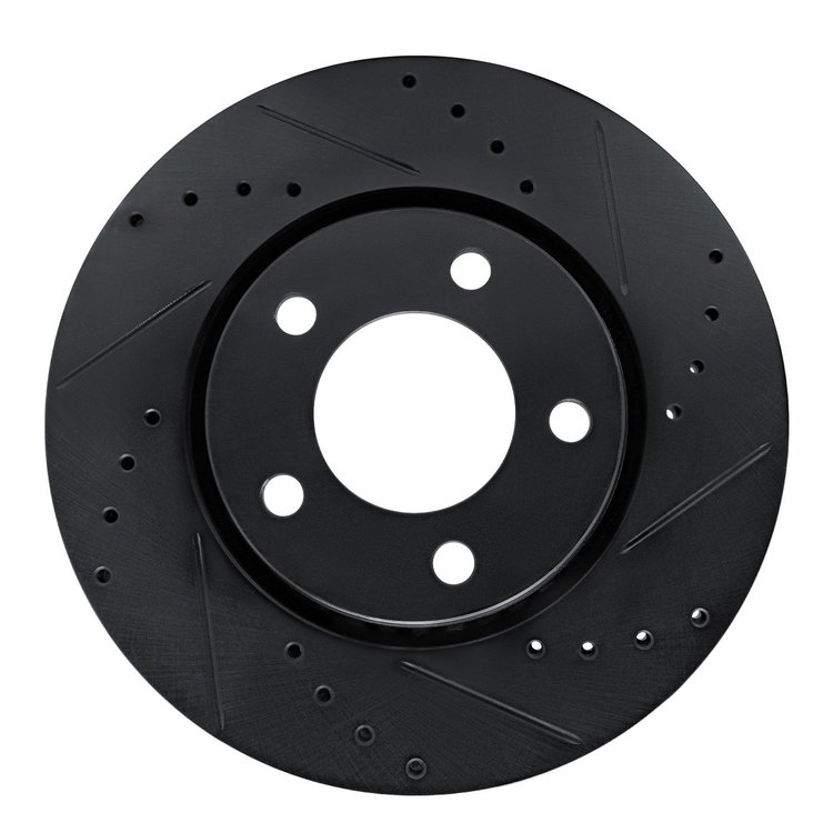 E-Line Drilled & Slotted Black Brake Rotor, 2001-2007 Mopar, Position: Front Right