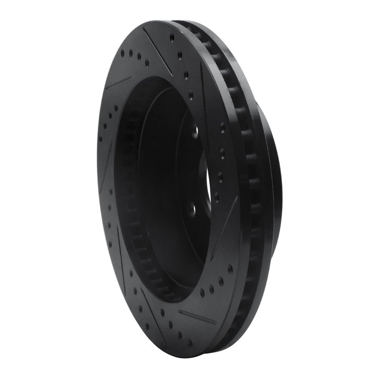 E-Line Drilled & Slotted Black Brake Rotor, 2000-2001 Mopar, Position: Front Left