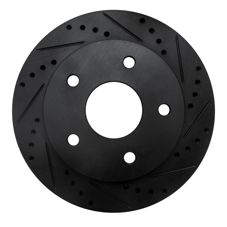 E-Line Drilled & Slotted Black Brake Rotor, 2000-2001 Mopar, Position: Front Right