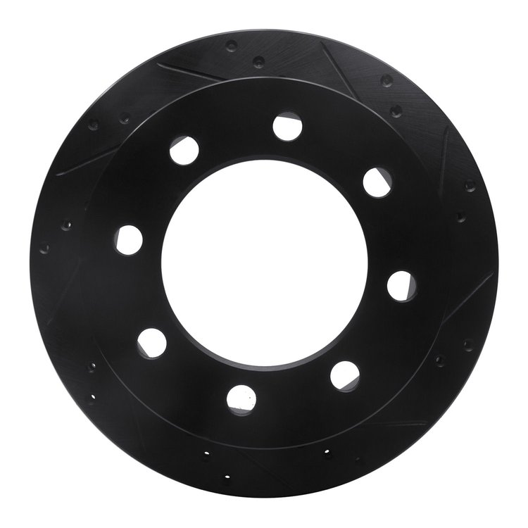 E-Line Drilled & Slotted Black Brake Rotor, 2000-2002 Mopar, Position: Rear Right