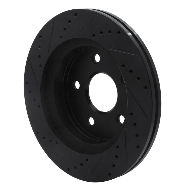 E-Line Drilled & Slotted Black Brake Rotor, Fits Select Mopar, Position: Front Right