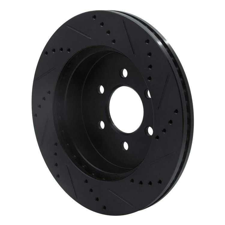 E-Line Drilled & Slotted Black Brake Rotor, 2003-2004 Mopar, Position: Front Left