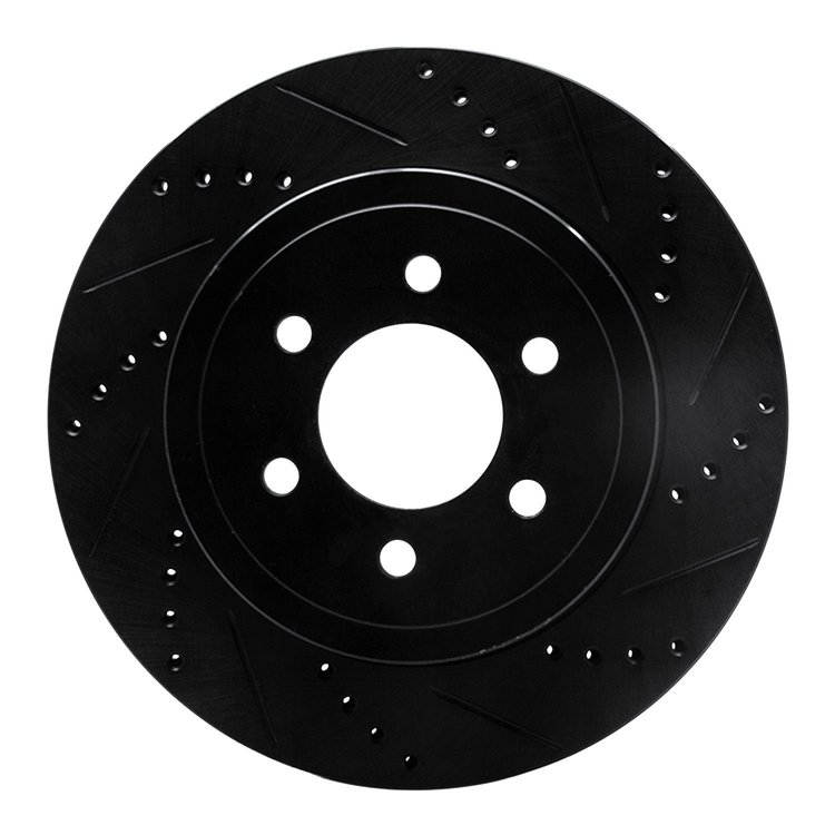 E-Line Drilled & Slotted Black Brake Rotor, 2003-2004 Mopar, Position: Front Right