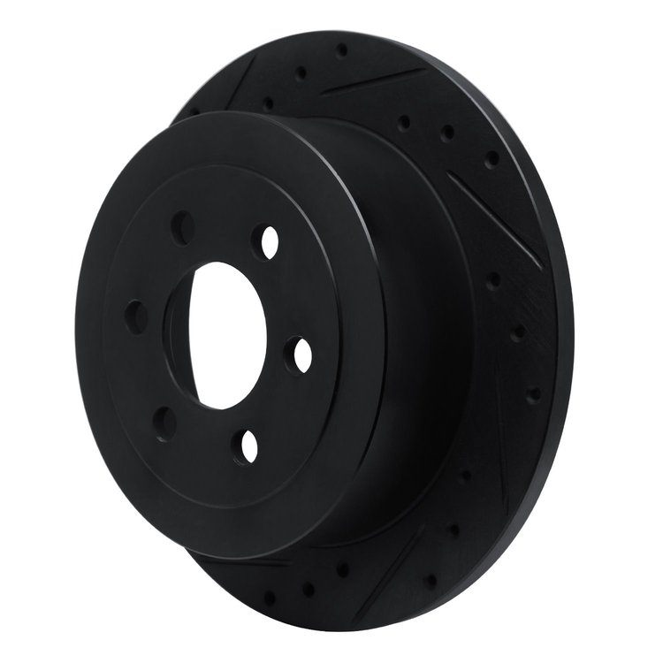 E-Line Drilled & Slotted Black Brake Rotor, 2003-2004 Mopar, Position: Rear Left