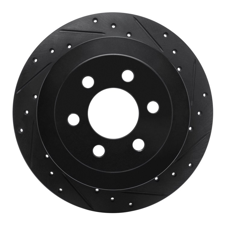 E-Line Drilled & Slotted Black Brake Rotor, 2003-2004 Mopar, Position: Rear Right