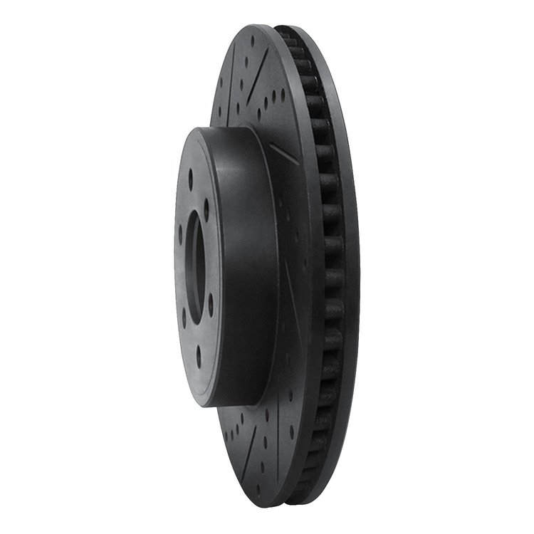 E-Line Drilled & Slotted Black Brake Rotor, 2003-2003 Mopar, Position: Front Left