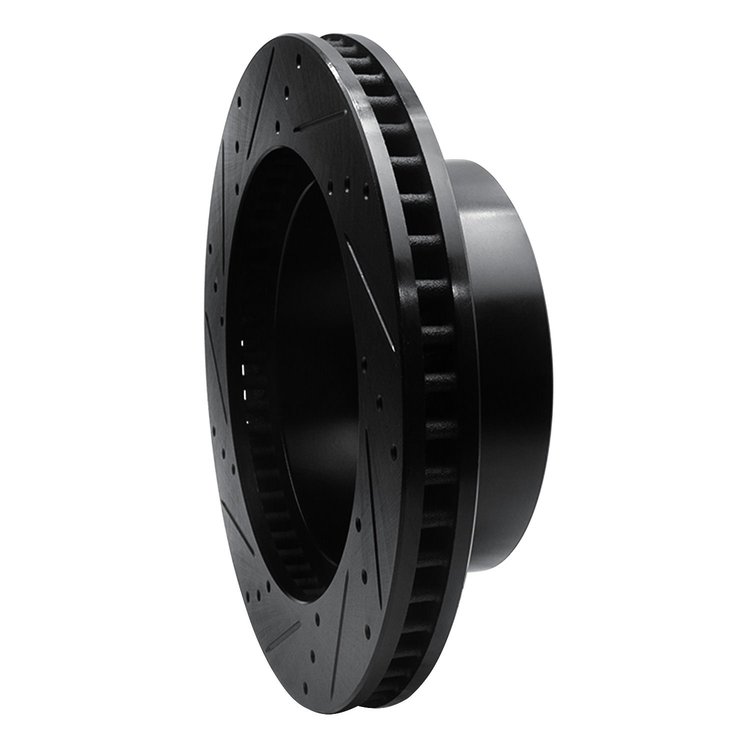 E-Line Drilled & Slotted Black Brake Rotor, 2003-2008 Mopar, Position: Front Right