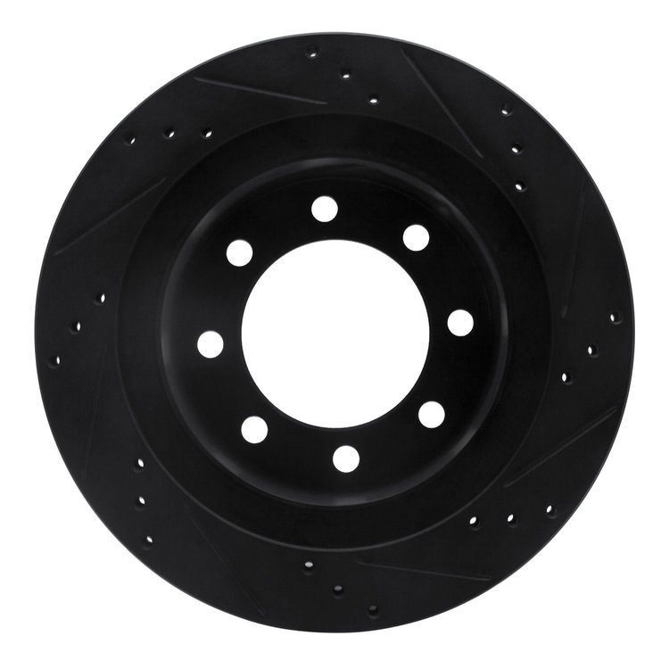 E-Line Drilled & Slotted Black Brake Rotor, 2003-2008 Mopar, Position: Rear Left