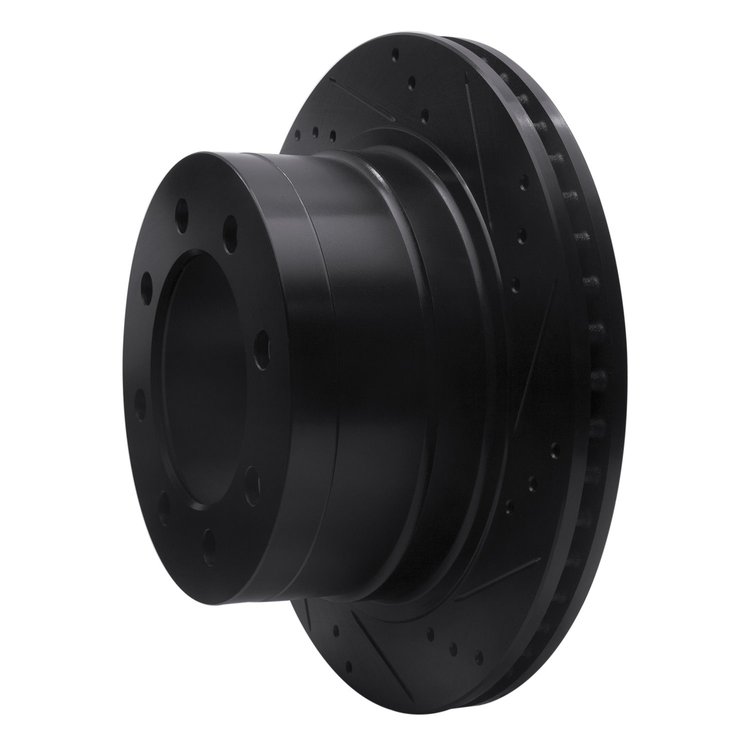 E-Line Drilled & Slotted Black Brake Rotor, 2003-2008 Mopar, Position: Rear Right