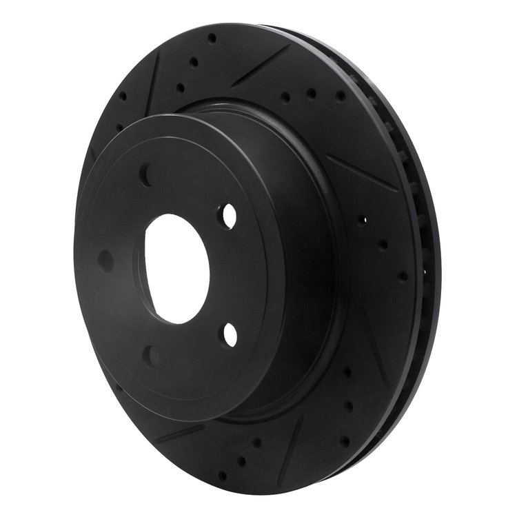 E-Line Drilled & Slotted Black Brake Rotor, 2004-2006 Mopar, Position: Rear Left