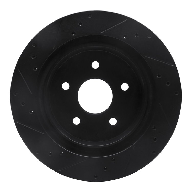 E-Line Drilled & Slotted Black Brake Rotor, 2004-2006 Mopar, Position: Rear Right