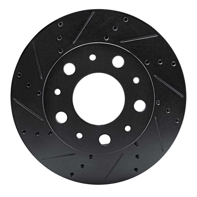 E-Line Drilled & Slotted Black Brake Rotor, Fits Select Mopar, Position: Front Left