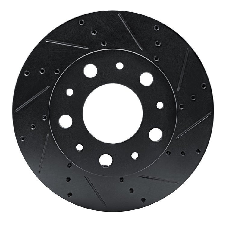 E-Line Drilled & Slotted Black Brake Rotor, Fits Select Mopar, Position: Front Right