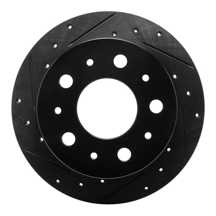 E-Line Drilled & Slotted Black Brake Rotor, 2014-2021 Mopar, Position: Rear Left