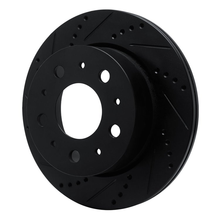 E-Line Drilled & Slotted Black Brake Rotor, 2014-2021 Mopar, Position: Rear Left