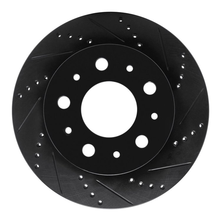 E-Line Drilled & Slotted Black Brake Rotor, 2014-2021 Mopar, Position: Rear Right