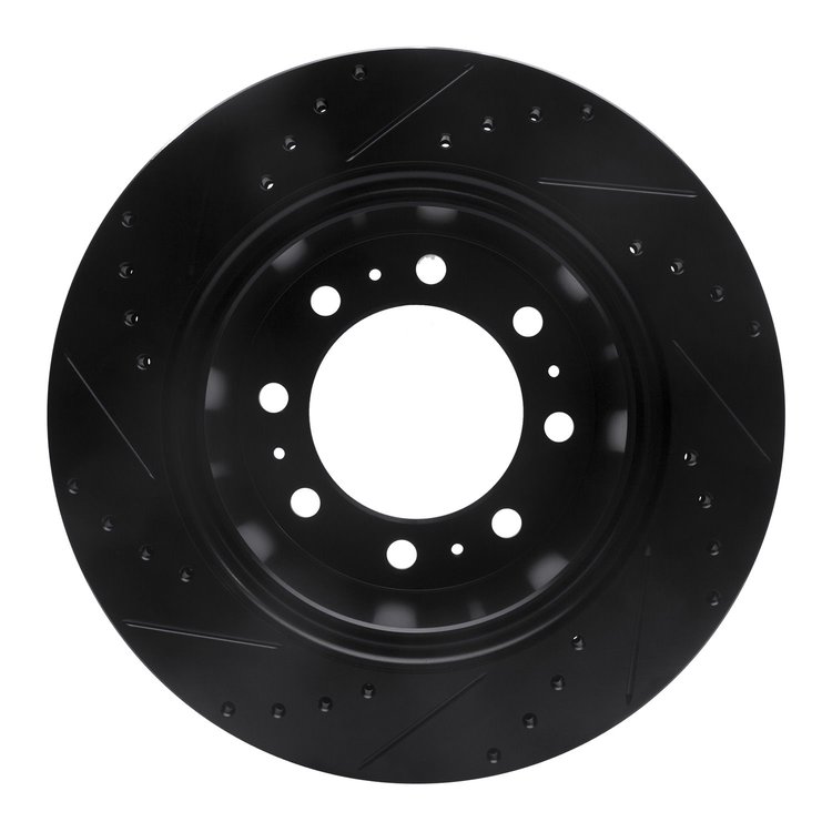 E-Line Drilled & Slotted Black Brake Rotor, Fits Select Mopar, Position: Rear Right