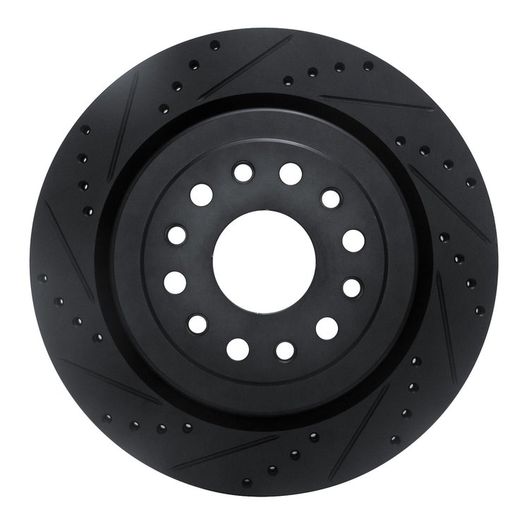 E-Line Drilled & Slotted Black Brake Rotor, Fits Select Mopar, Position: Rear Left