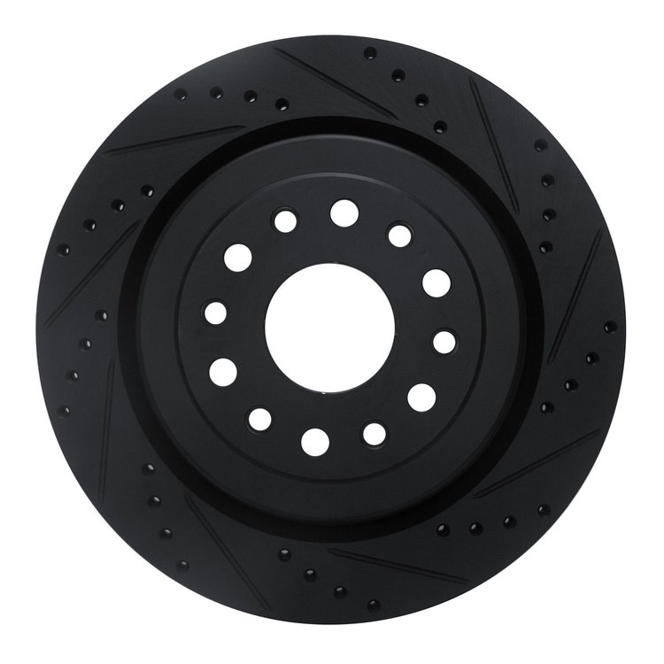 E-Line Drilled & Slotted Black Brake Rotor, Fits Select Mopar, Position: Rear Right