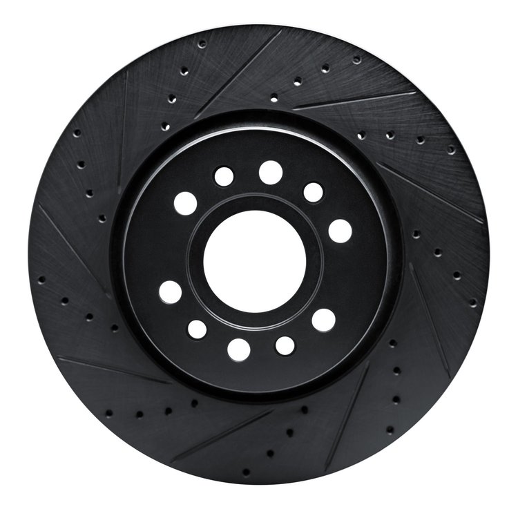 E-Line Drilled & Slotted Black Brake Rotor, Fits Select Mopar, Position: Front Left