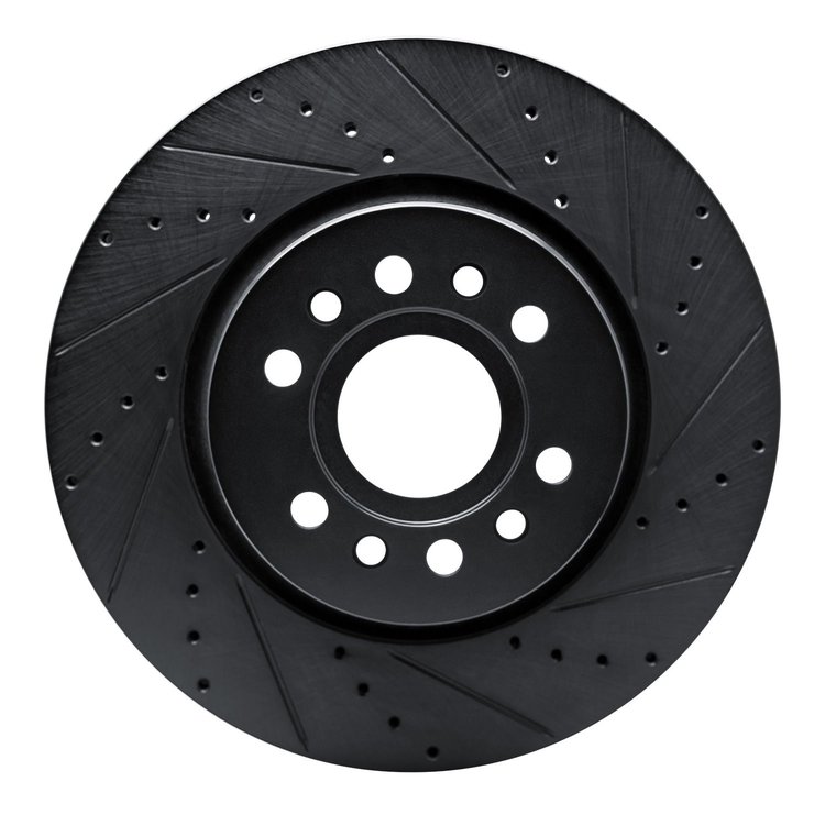 E-Line Drilled & Slotted Black Brake Rotor, Fits Select Mopar, Position: Front Right