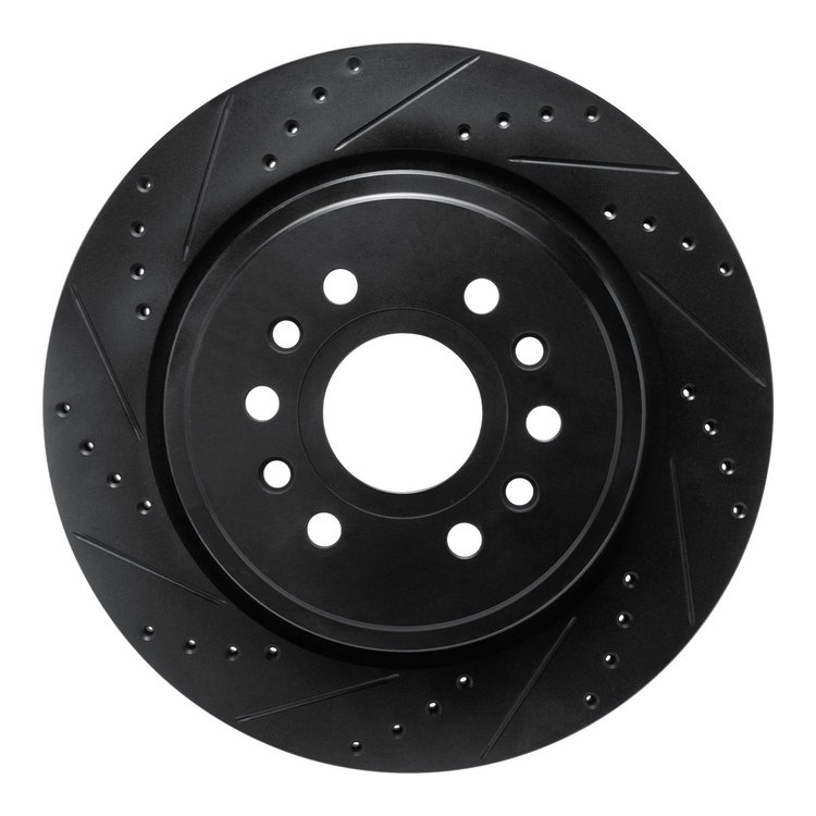 E-Line Drilled & Slotted Black Brake Rotor, Fits Select Mopar, Position: Rear Left